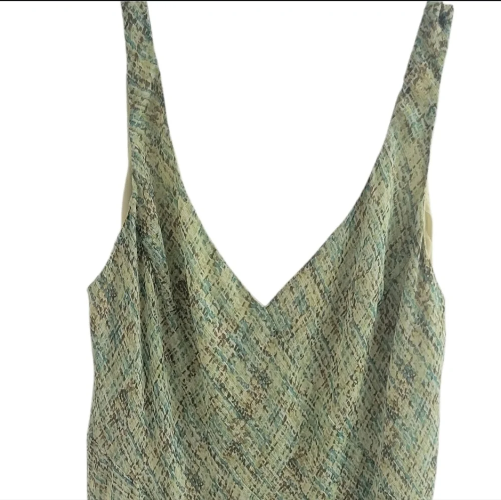 Vintage Jones Wear Dress Flowy Skirt V-Neck Slip Size 16 Green Spring Feminine - Picture 6 of 13